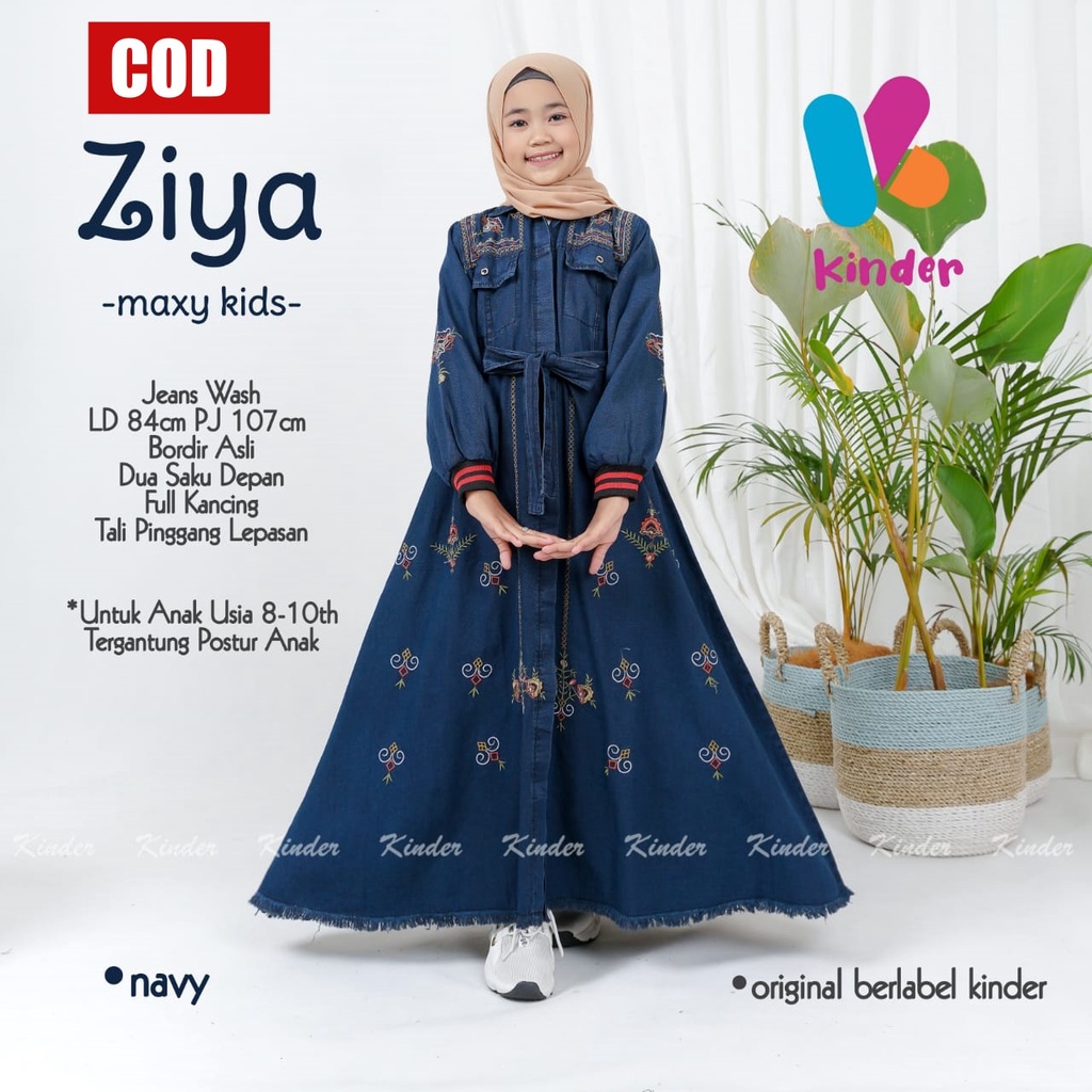 ZIYA MAXY KIDS Gamis Jeans Bordir Anak Perempuan 7 - 9 tahun / Gamis Jeans Anak Tanggung Remaja