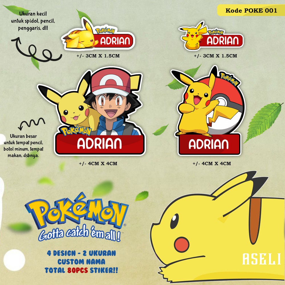 

STIKER LABEL NAMA LUCU POKEMON