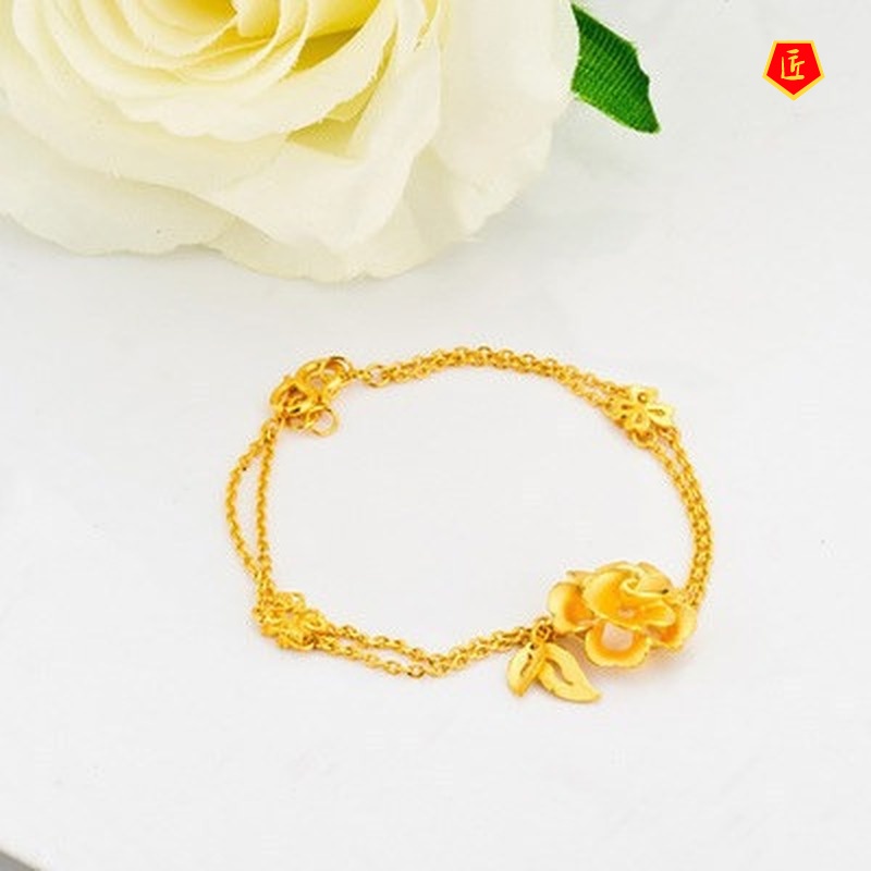 [Ready Stock]Gold Fashion Elegant Rose Double Layer Women's Bracelet