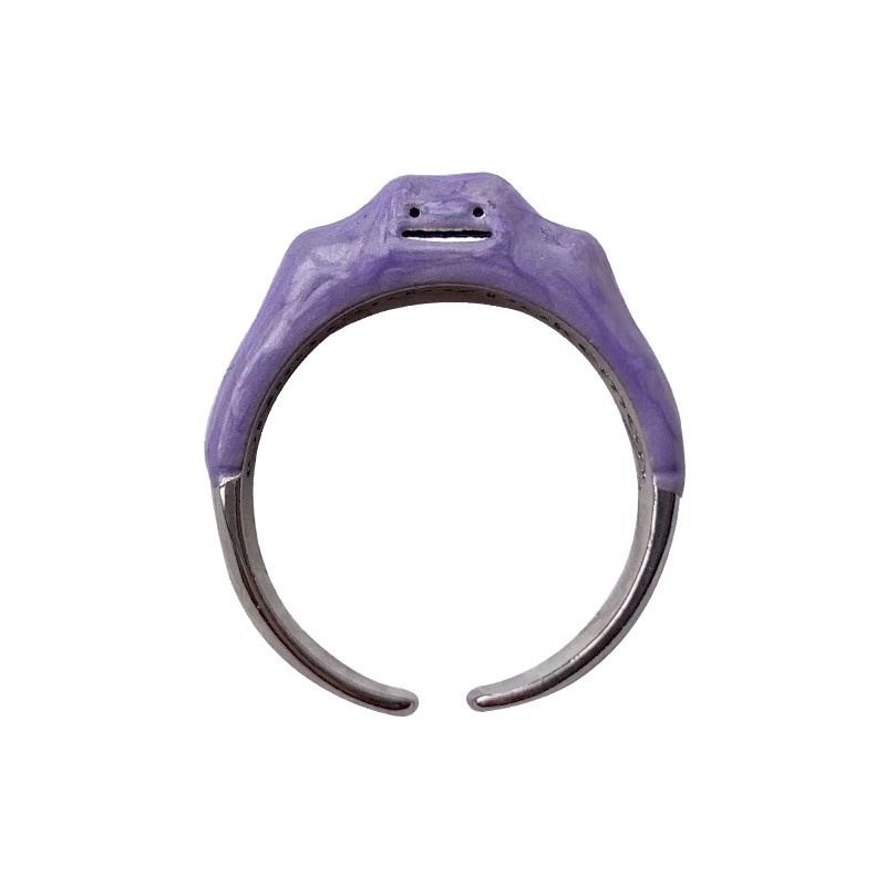 Cincin Model Terbuka Adjustable Desain Kartun Monster Smiley Warna Ungu