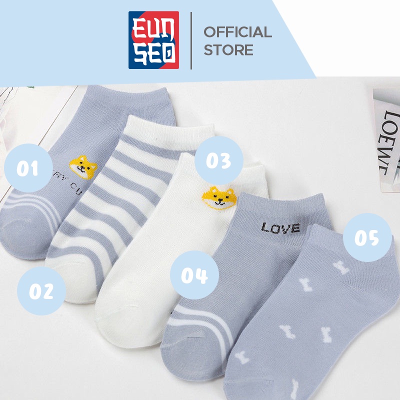 EUNSEO Kaos Kaki Ankle Cute Fashion Korea Motif Soft Blue Love Import Kaoskaki Pendek