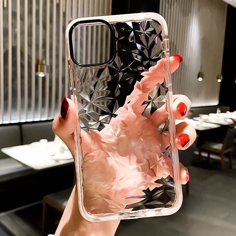 Casing Samsung Galaxy A72 A52 A32 A12 M12 S21+ S21Ultra Note20 A71 A51 A11 M11 A01 A70 A50s A30s A40s A20 A10 M30 M20 M10 Crystal Diamond Case Soft Clear TPU Shockproof Cases-Merah Muda