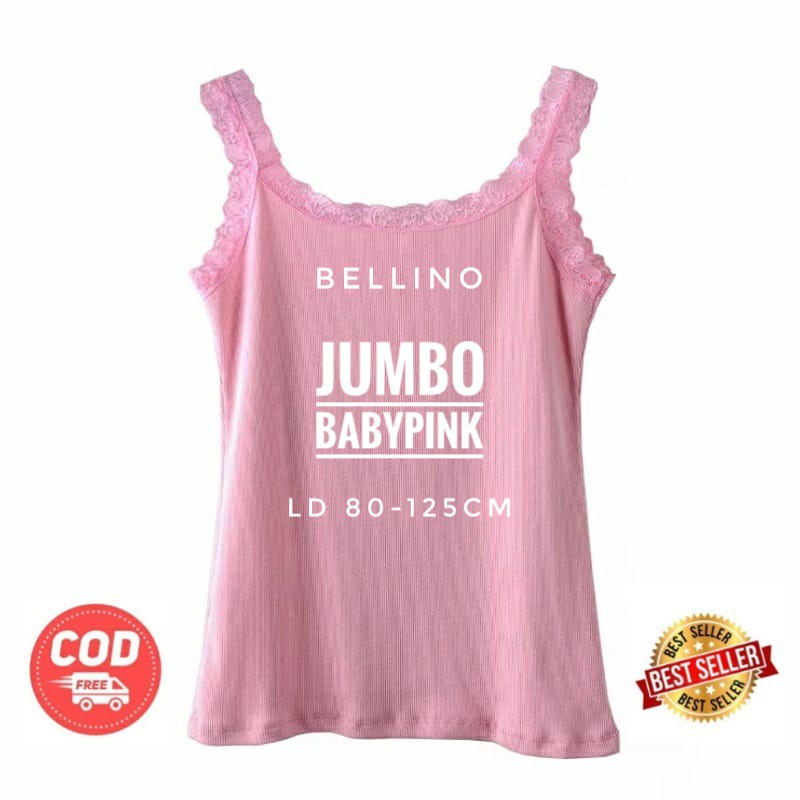 Camisol Tank Top Jumbo Renda Fit to XXL Viorano Super Soft Tanktop Jumbo Wanita Viorano Tangtop Adem-Babypink