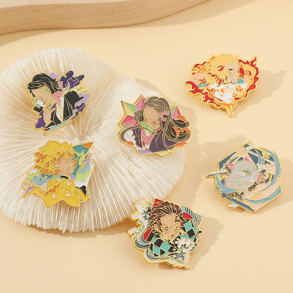 Agustina Demon Slayer Lapel Pin Ransel Hadiah Jaket Pin Pakaian Dekorasi Kartun Decor Badge Anime Badge