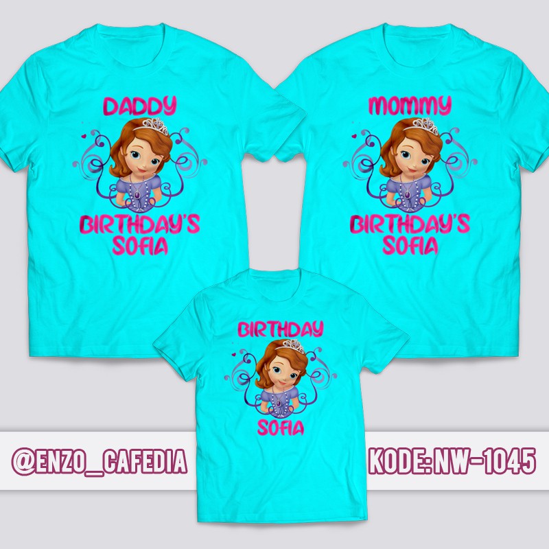 Jual Baju Couple Keluarga | Kaos Ulang Tahun Anak | Motif Princess Sofia NW 1045 | Gratis Custom | K