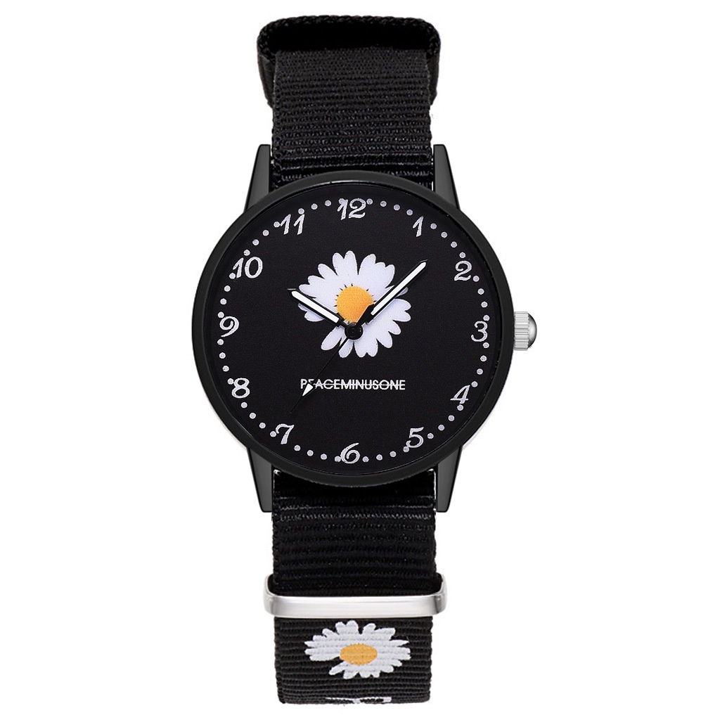 MURMURE.ID | JAM TANGAN ANALOG WANITA MODEL BULAT BUNGA DAISY HITAM IMPORT MURAH FW014-1 BUNGA BESAR