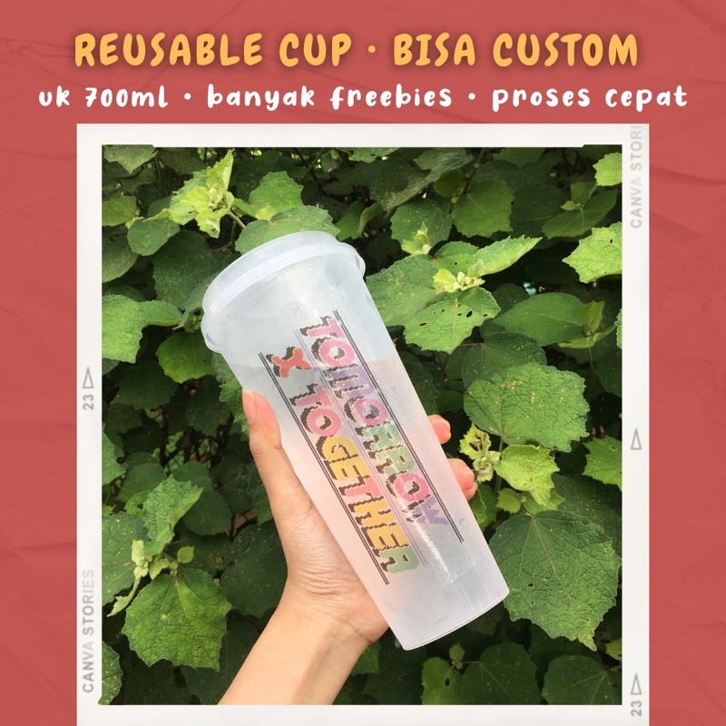 TANPA PO ♡ CUSTOM REUSABLE CUP 700 ml ♡ polaroid txt kpop anime ♡ tumbler tempat minum costum tumblr