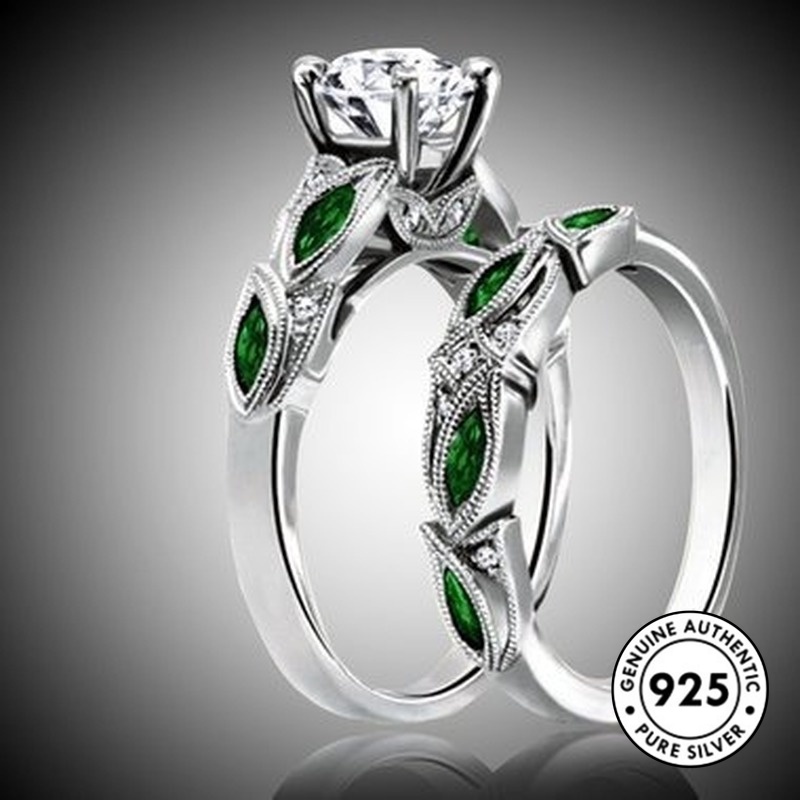 Cincin Sterling Silver 925 Model Daun Hijau Untuk Wanita