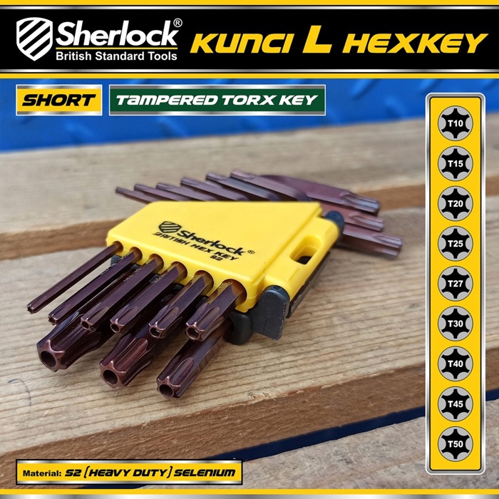 Kunci L Bintang Set 9pcs (Pendek) / Sherlock Kunci L Torx Key Tampered