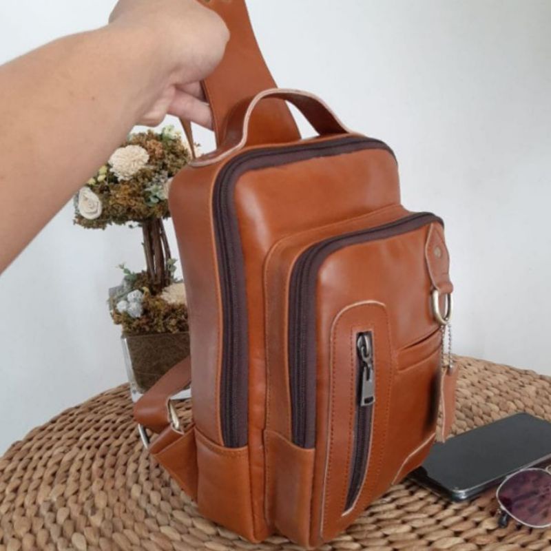 Tas selempang pria kulit asli slingbag cowok kulit asli garut sukaregang