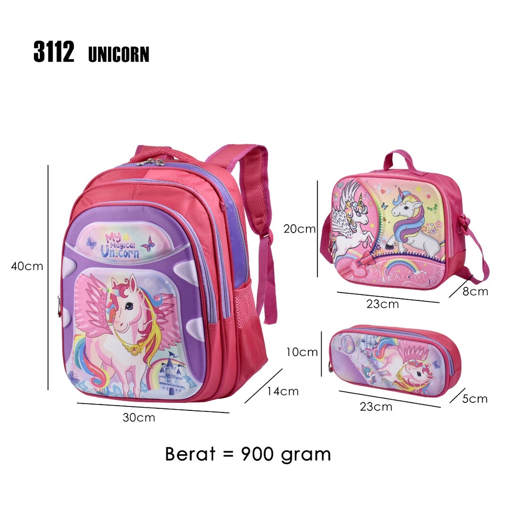 (RF) Tas Sekolah Cartoon 3112 Set 3 Tas Sekolah Selempang Ransel Anak (Free Selempang+Kotak Pensil)