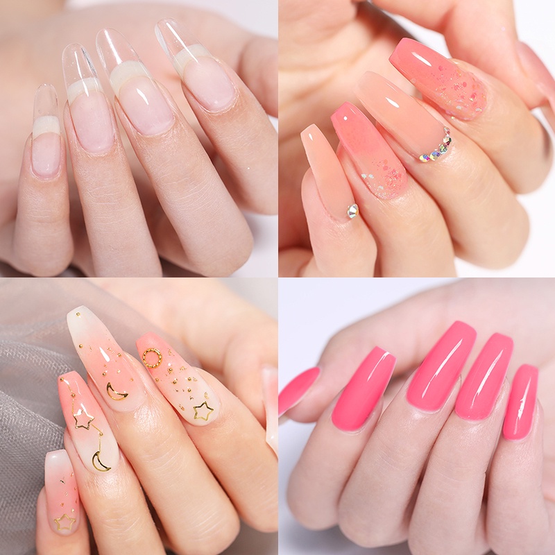 100pcs Cetakan kuku Nail Art fake nails Tips Bahan Akrilik dengan Cetakan Bentuk Klip Transparan Natural