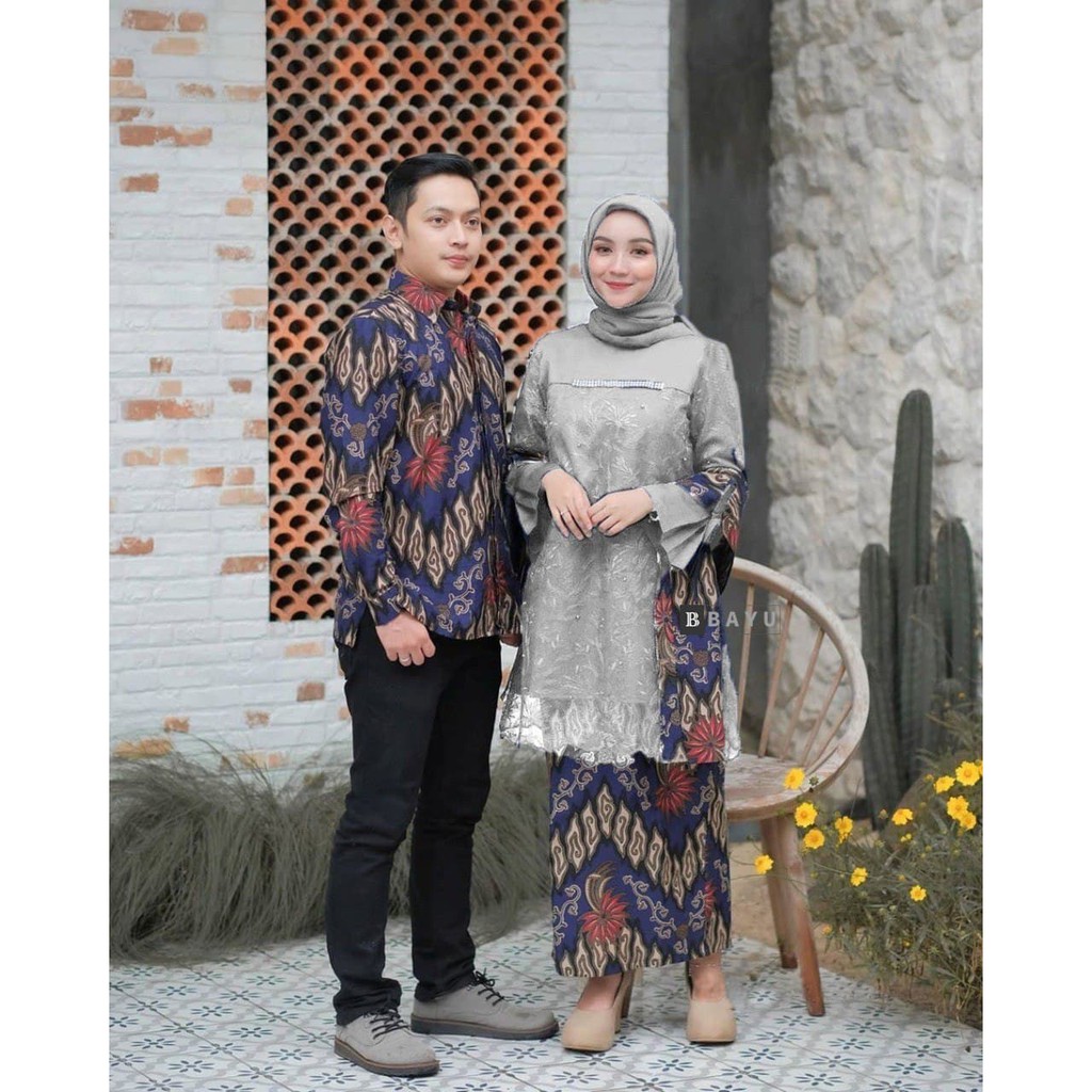 Couple Adellai Setelan Brokat Batik Kemeja Pesta Mewah Baju Lebaran Muslim Ramadhan Tunangan Wisuda