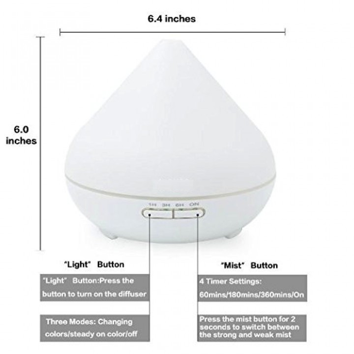 AKN88 - H30 - Ultasonic Humidifier Aroma Diffuser 7 Color LED 300ml White