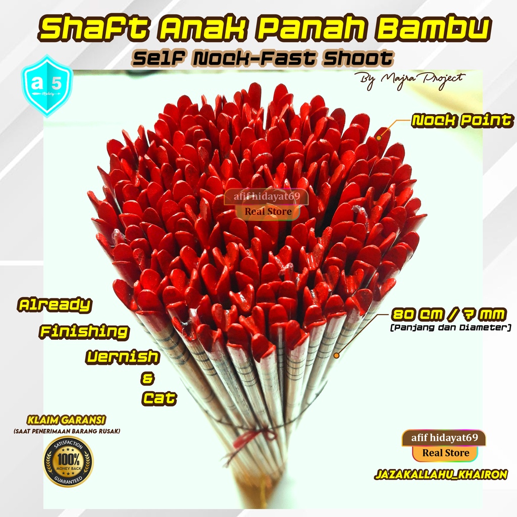 Shaft Panah Bambu Self Nock/V-Nock Fast Sut Olah Raga Panahan +-7mm