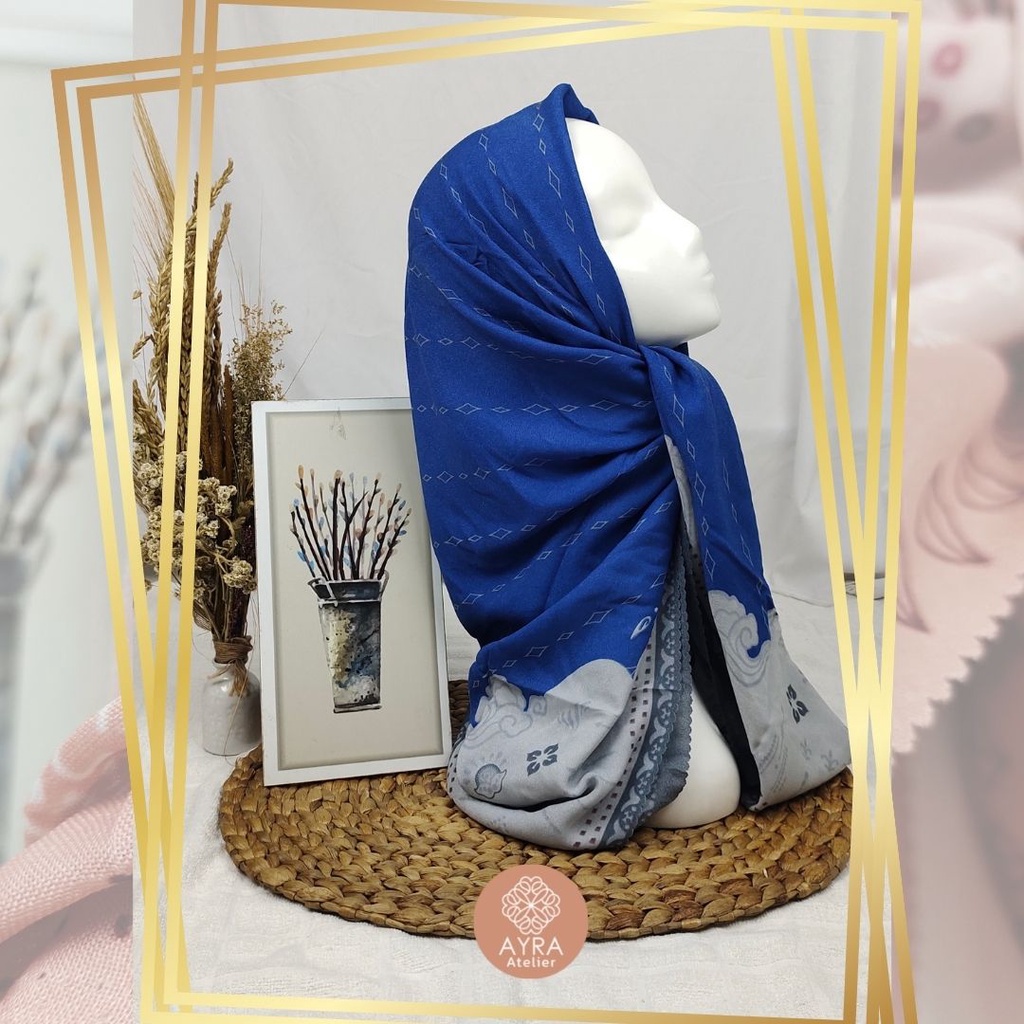 HIJAB SYARI SEGIEMPAT KERUDUNG JUMBO MOTIF JILBAB BESAR KERUDUNG JUMBO LASERCUT 130 cm JILBAB SYAR'I 130cm azzura Aubrey-H Blue