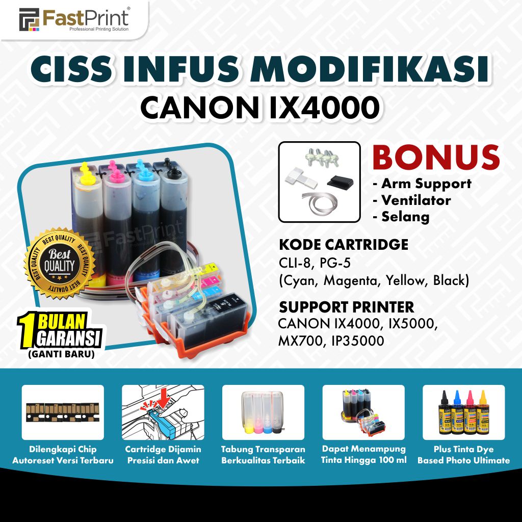 CISS Infus Modifikasi Plus Tinta Printer Canon IX4000 IX5000 MX700 IP3500 IP3300