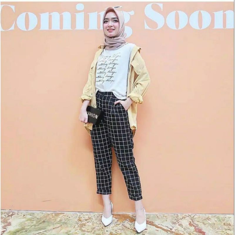 Baggy Pants Motif Tartan/Celana Panjang wanita motif kotak