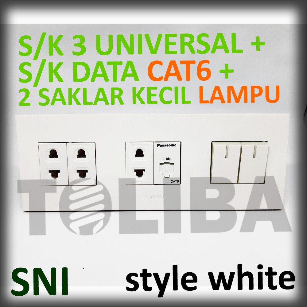 saklar seri lampu + 3 stopkontak universal + s/k data cat6 minimalis style white ib panasonic