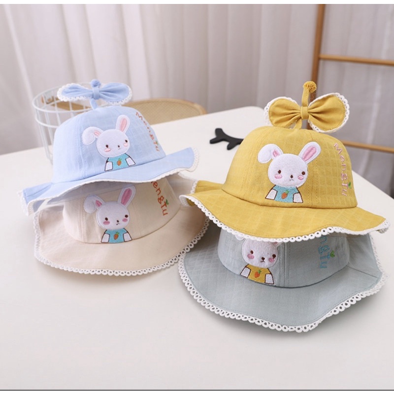 Topi Bucket Anak Bayi Model Rabbit Mengdu Bahan Jaring Musim Panas-1