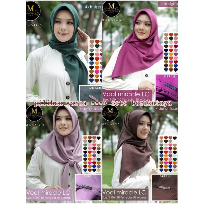 Prefix3 Jilbab Segi Empat Polos Voal Miracle LC By Malaica Jilbab Laser Cutti