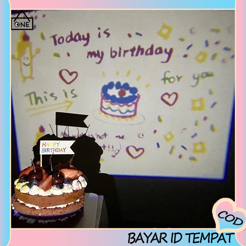 COD❤️Mini Birthday Projector/Happy Birthday Projector/Proyektor Mini Ulang Tahun Portable Cute Birthday Gift A.one