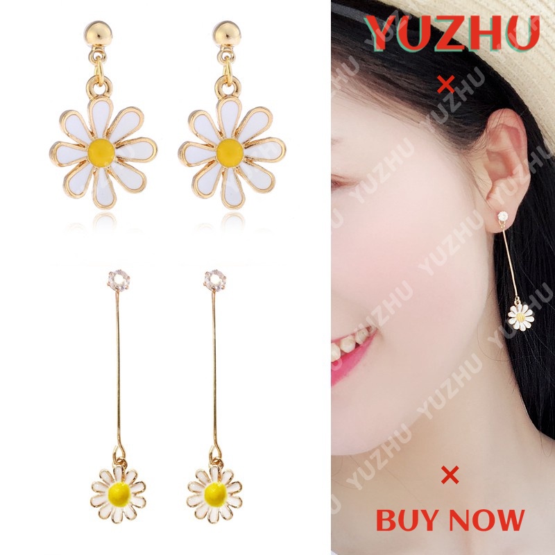 (YUZHU) Bayar Di Tempat Korea Simple Daisy Sun Flower Pendant Earrings anting