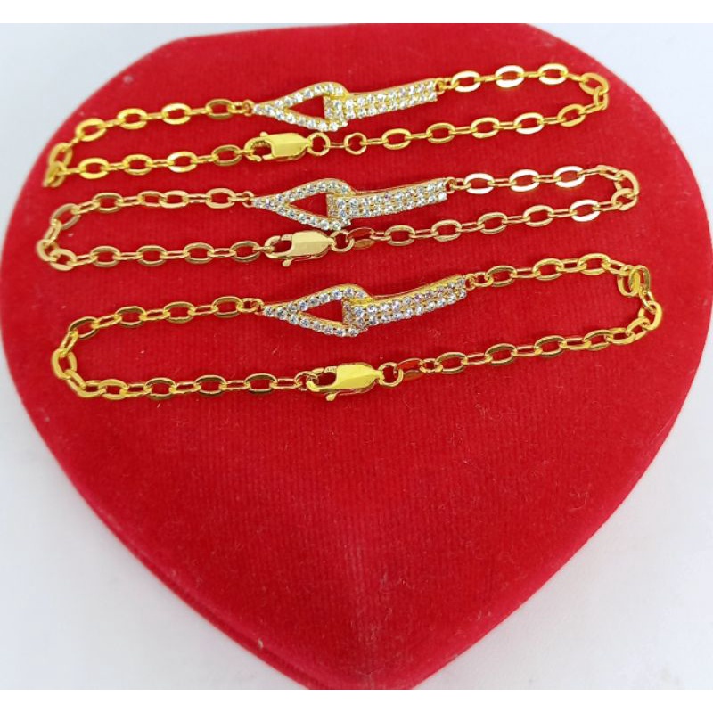 GELANG PERAK ASLI 925 LAPIS EMAS/GELANG RANTAI NORI PENANG MATA PUTIH COR/GELANG ASLI SILVER/GELANG FASHION WANITA
