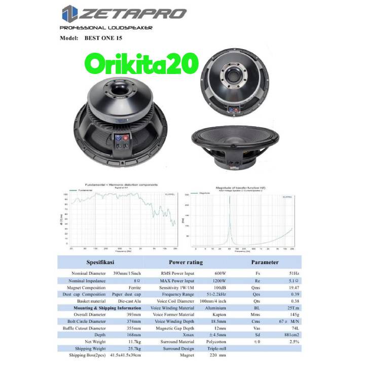Speaker Komponen Zetapro Best One 15 Komponen 15 Inchi Original
