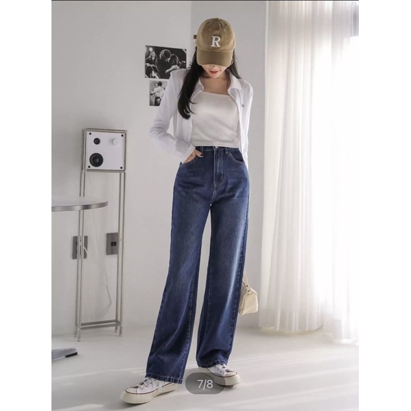 Korean New Women's Loose High Waist Wide Leg pengait celana jeans