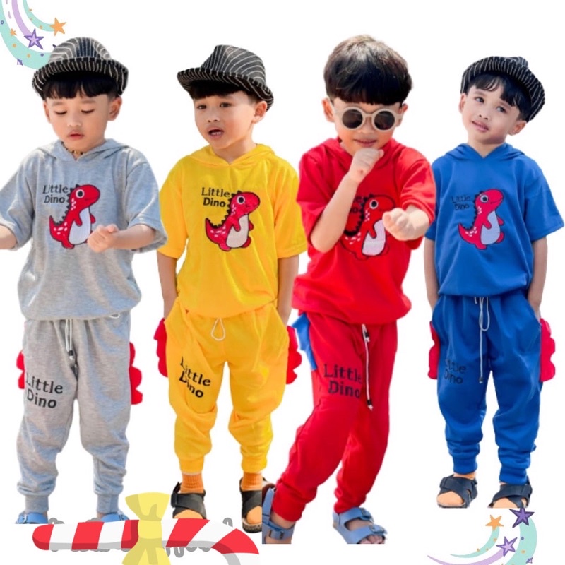 Setelan hoodie anak motif Dino Setelan Anak Laki Laki 1-5 Tahun