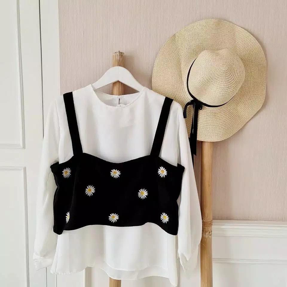 1KG MUAT 8PCS | DAISY BLOOMING TANKTOP BORDIR FLOWER OUTER HITS SELEBGRAM FASHION WANITA