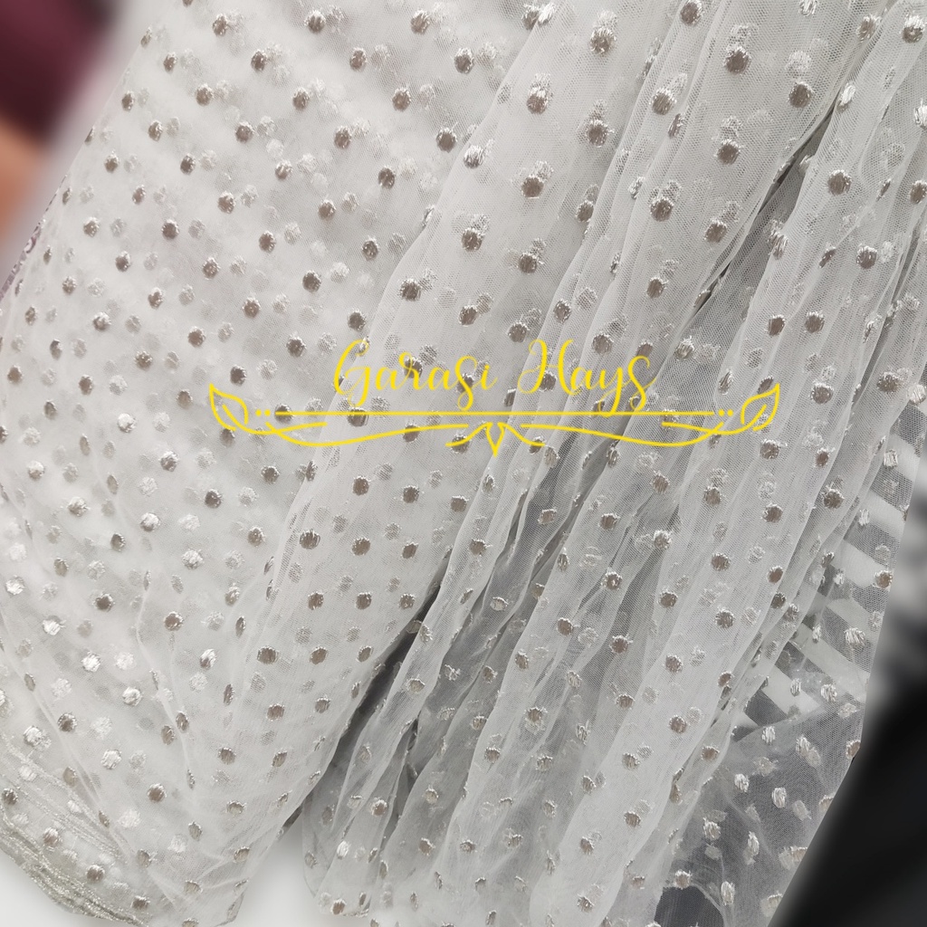 Kain Tulle Polkadot Embroidery Tile Dot Bordir Lebar 140 cm