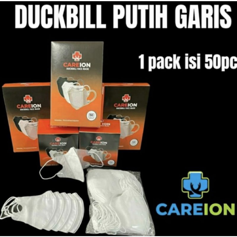 (50pc) disposable 3ply mask earloop/masker 3 ply-DUCKBILL PUTIH 50pc