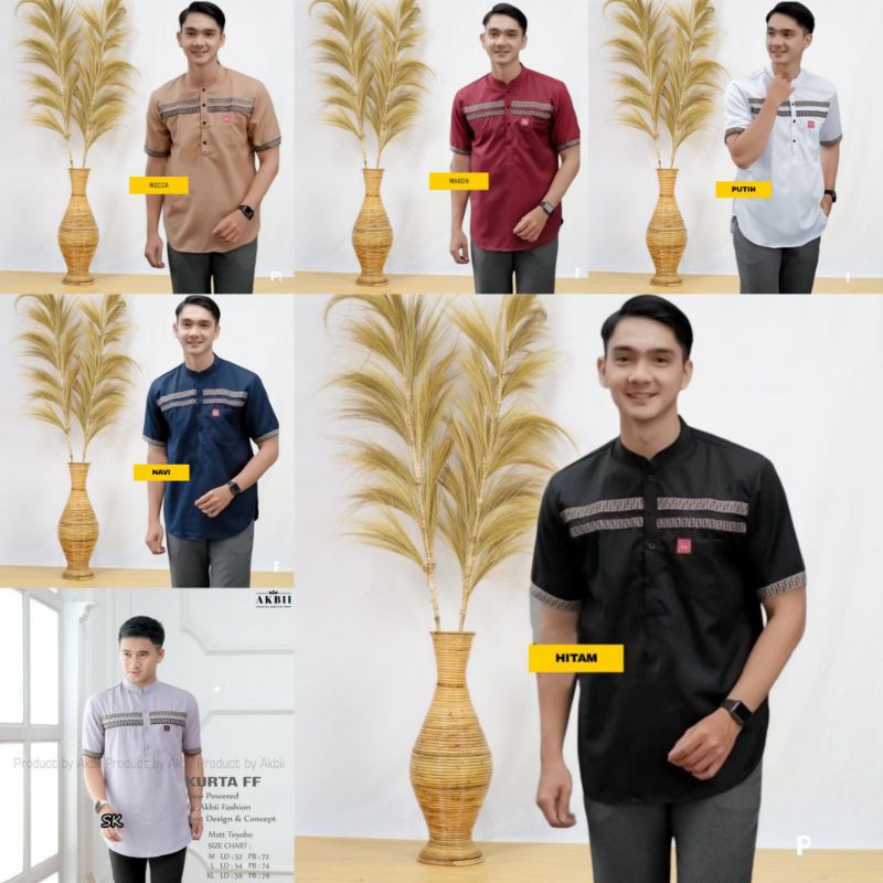 Koko Kurta FF Lengan Pendek Pria Baju Muslim Cowok Bahan Katun Adem Bisa Bayar Ditempat COD