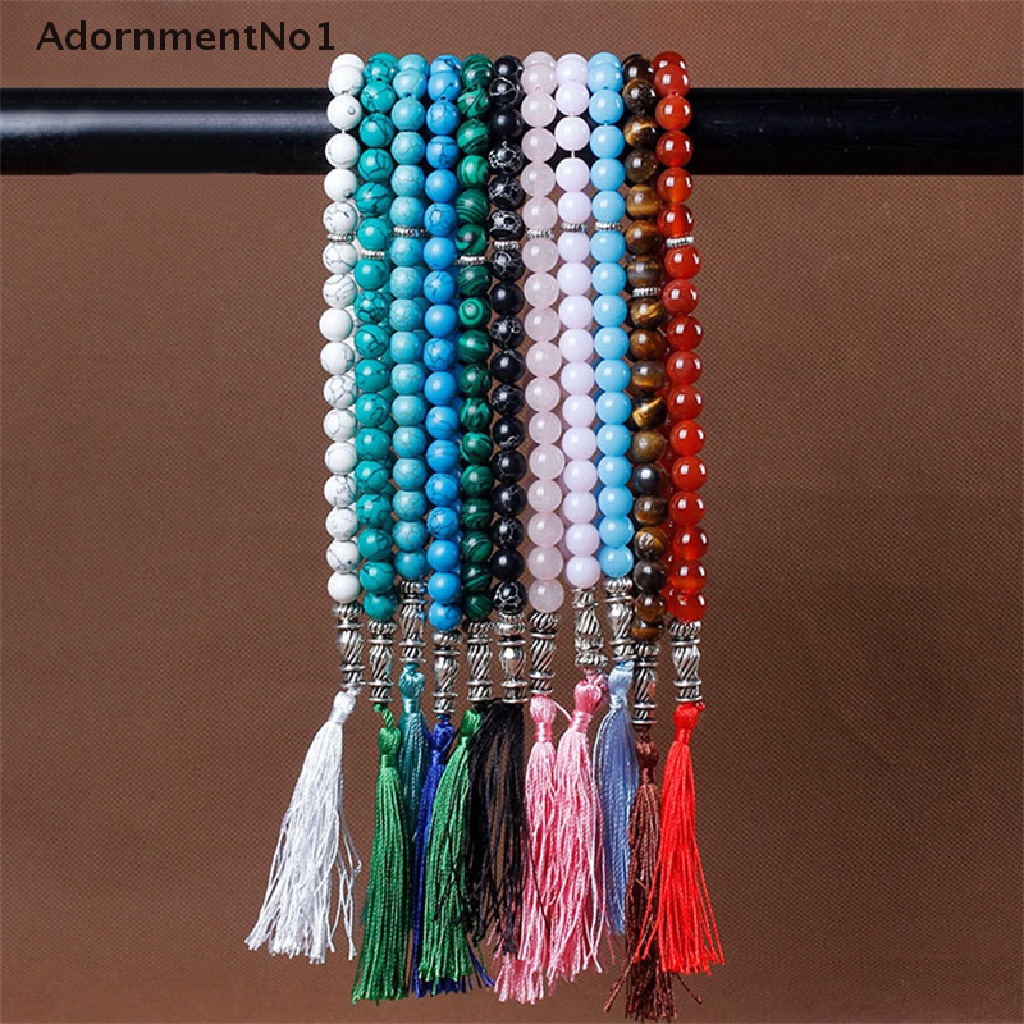 (AdornmentNo1) Gelang Tasbih Malachite 33 Manik-Manik Aksen Rumbai Untuk Umat Muslim