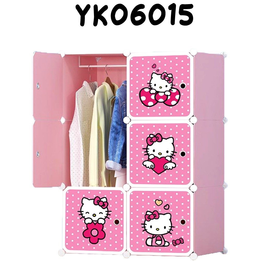 Lemari Pakaian Rak Serbaguna Susun Plastik 6 Pintu Hellokitty High Quality Bongkar Pasang