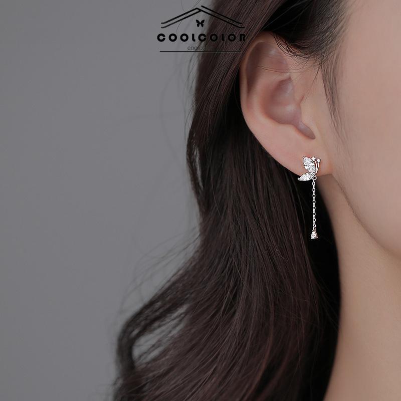 COD❤️1Sepasang  Anting Kupu-kupu Rumbai Drop Earrings Retro Flash Diamond Earrings Impor Fashion Korea Aksesoris Wanita