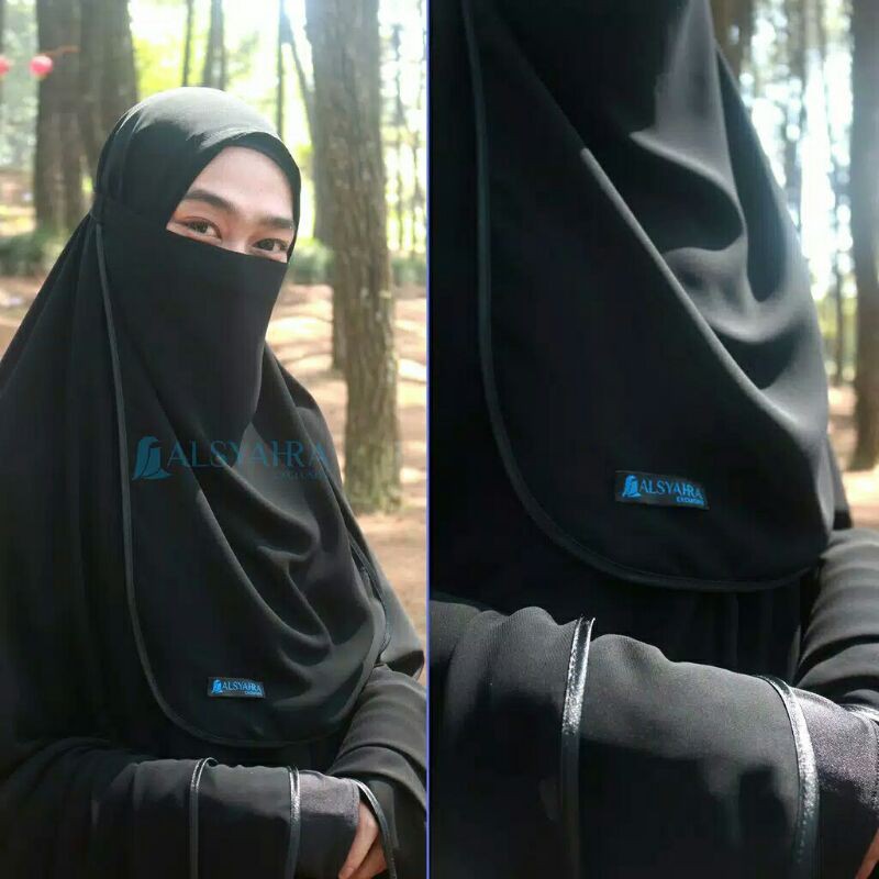 Alsyahra Exclusive Set Khimar Butterfly 2 Layer Bisban Hitam Sifon Jetblack