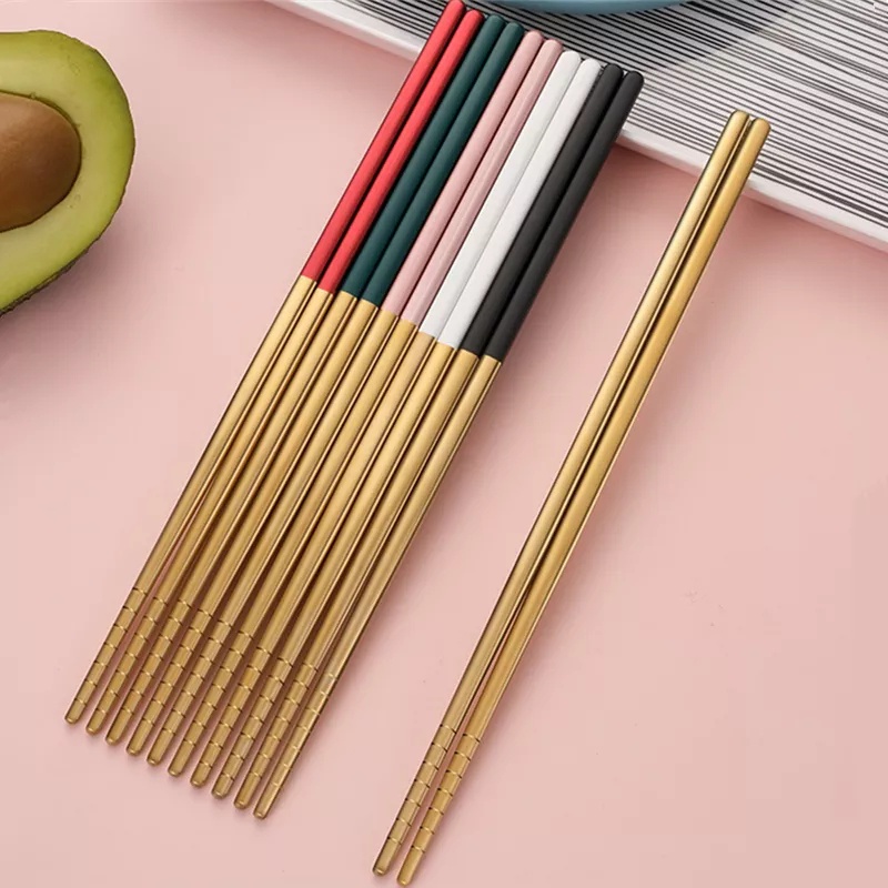 1pair Metal Chopsticks Reusable Stainless Steel Chop Sticks Lightweight Multicolor Chinese Tableware