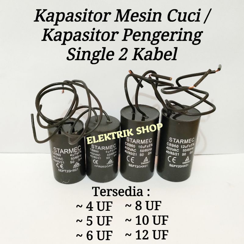 KAPASITOR PENGERING MESIN CUCI SINGLE 2 KABEL 4UF 5UF 6UF 8UF 10UF 12UF