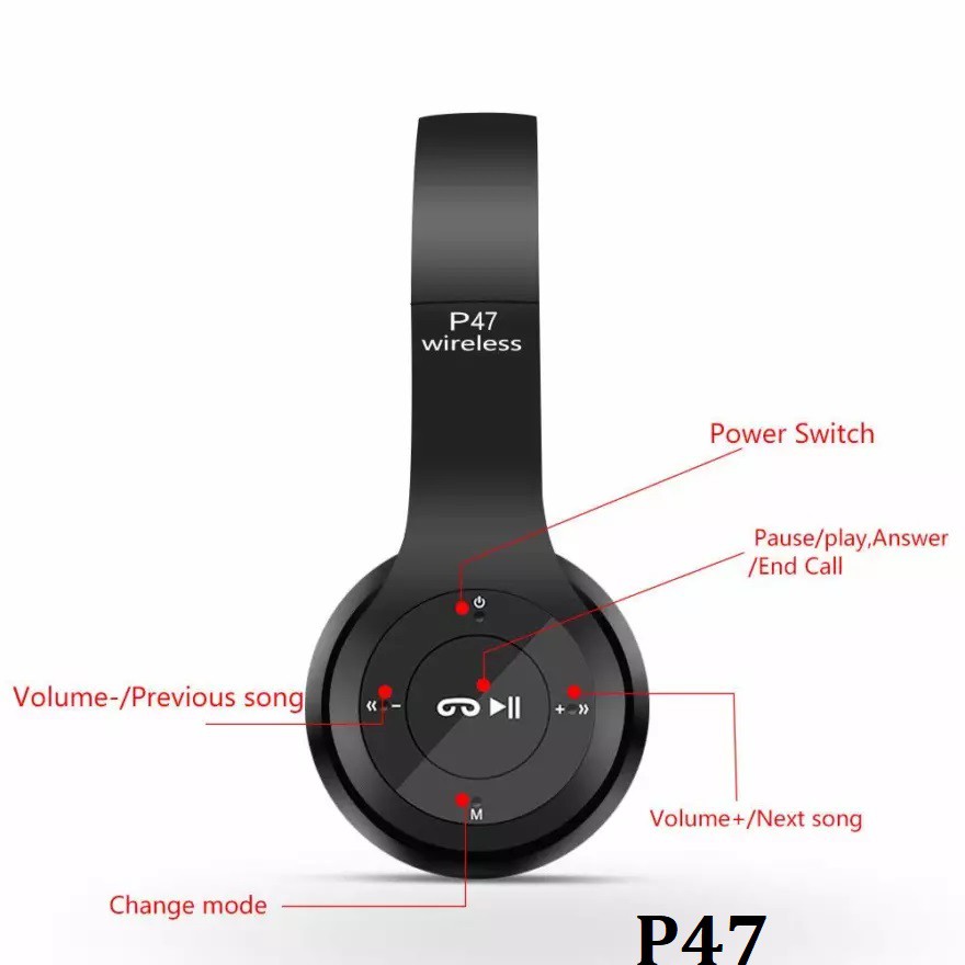 Silver Tech Headphone Bluetooth P47 Headset Dengan Slot SD card