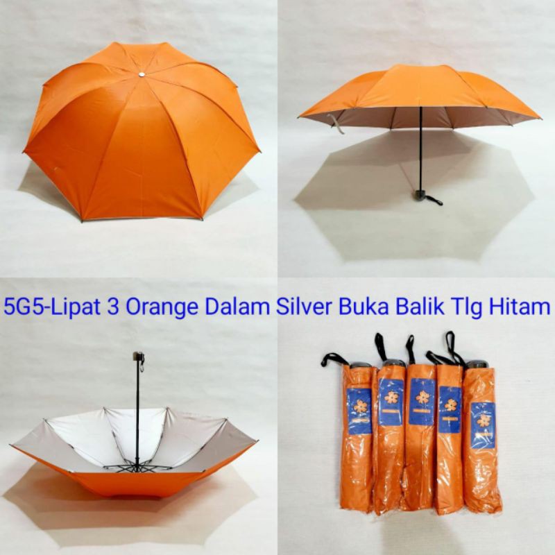 Payung warna ORANGE bawah silver UV Protection bisa + Sablon Custom 1 film 1 Warna 4 sisi