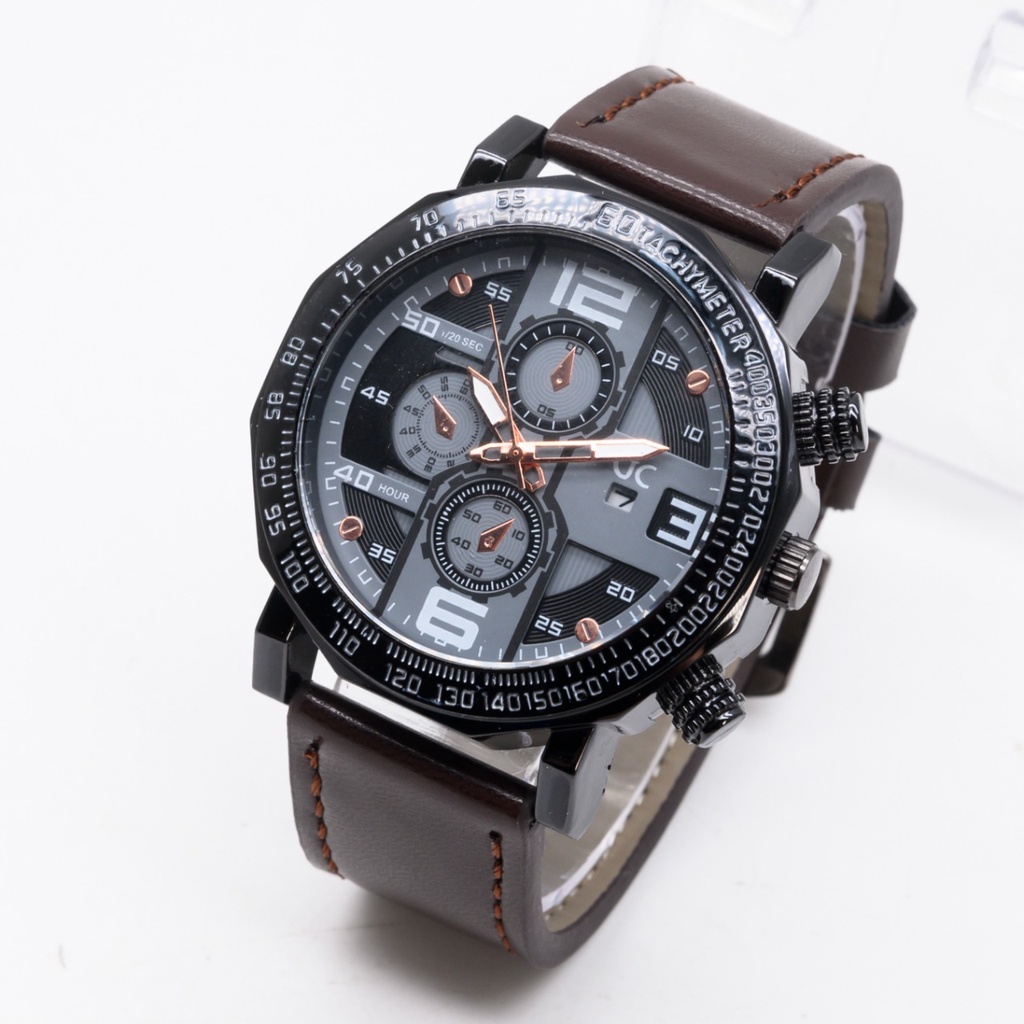 Jam Tangan Pria Fashion H4657B Tali Kulit Tanggal Aktif Chrono Variasi Free Box &amp; Baterai