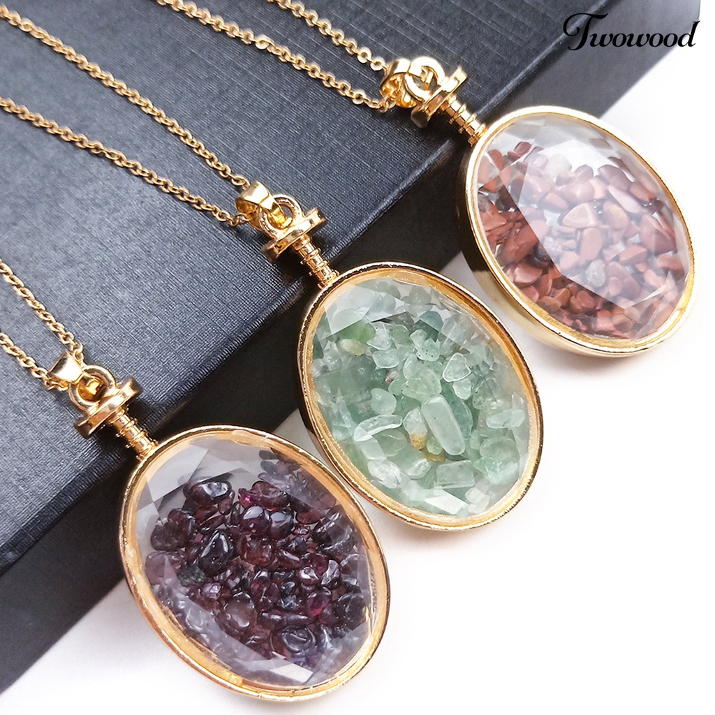 Twowood Oval Shape Transparent Glass Necklace Pendant Alloy Natural Stone Wish Bottle Pendant Charm Gift