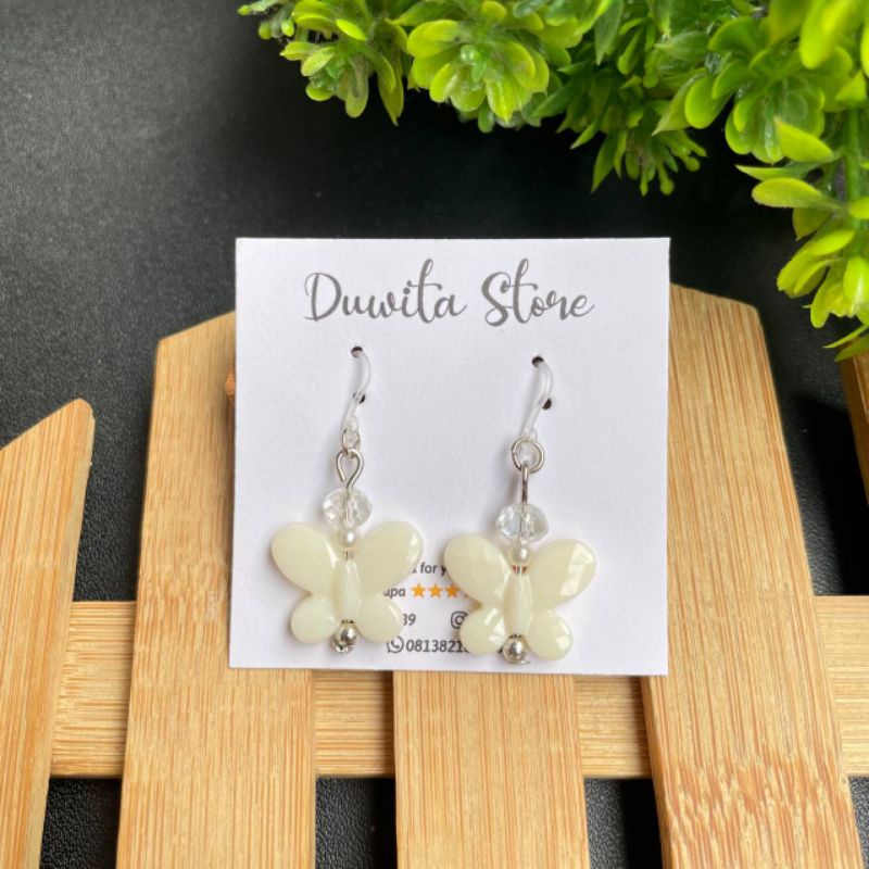 HANDMADE ANTING ANAK/DEWASA KAITAN PLASTIK MOTIF KUPU2 PASTEL