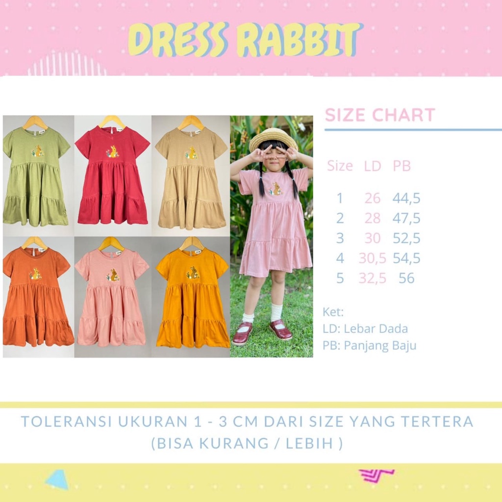 PROMO 7.7 Dress Rabbit Anak 1-5 Tahun Smilee Dress Layer Rabbit Anak Lucuna Dress Bordir