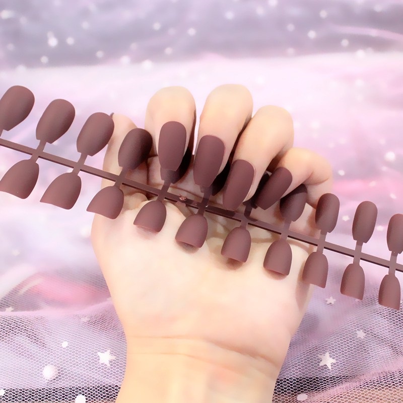 Kuku palsu polos isi 24 panjang oval medium 36 warna doff matte nude simple fake nails lancip langsung tempel nail art untuk wanita remaja dewasa