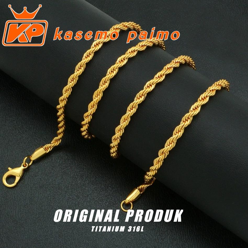 Terbaru.. Kalung Titanium Anti Karat Pria Wanita Gold Emas Asli Keren Cowok Cewek Laki  Panjang Asli
