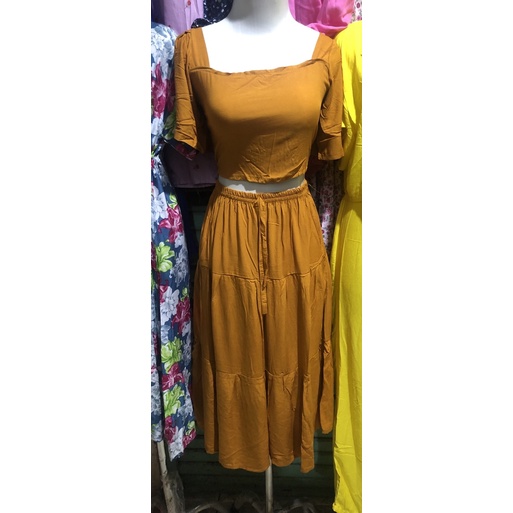 ONE SET CROP ONE SET ROK SETELAN ROK BAJU CROP SETELAN BAJU SHOULDER
